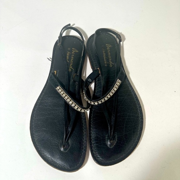 Black Sandals with Rhinestone Embellished Strap and Flat Sole - Picture 1 of 8